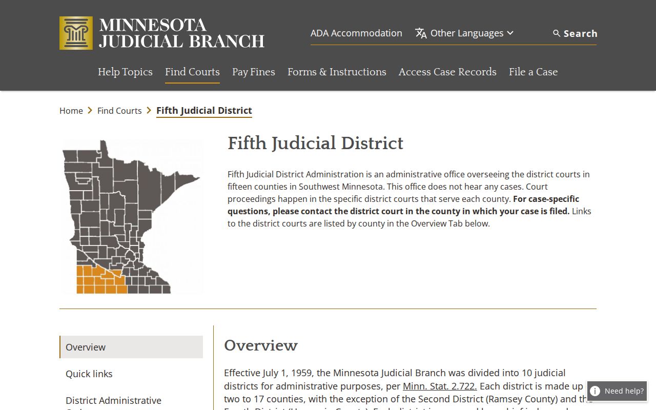 Murray County court calendar within Minnesota Fifth Judicial District
