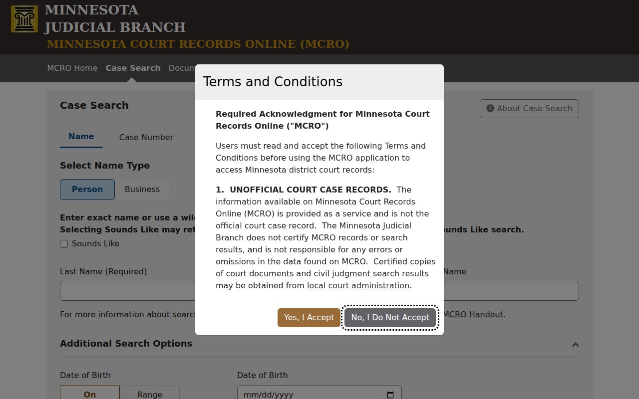 Murray County case search MCRO Case Search interface
