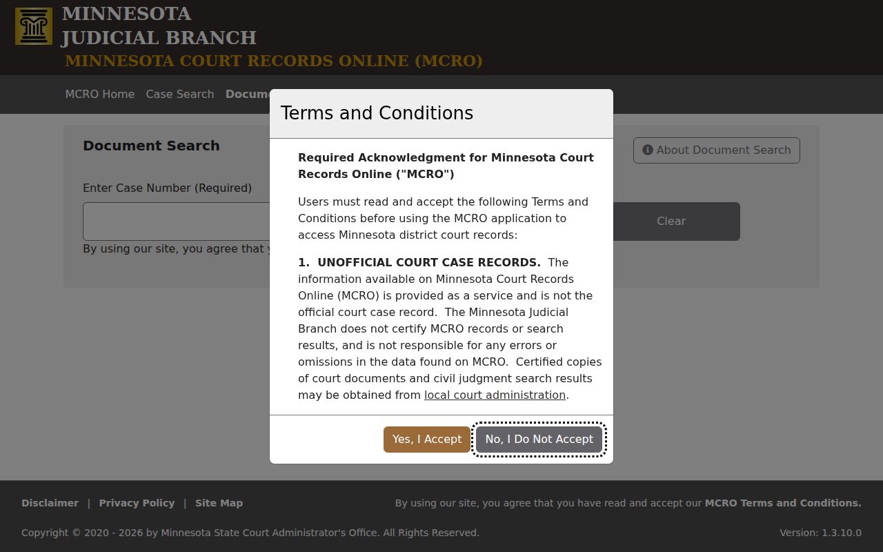 Murray County case search MCRO Document Search field