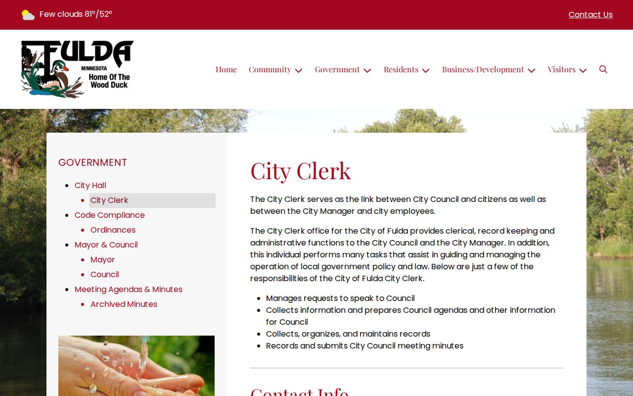 Fulda court record route through the City Clerk information page