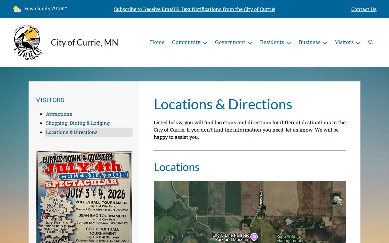 Currie court record and City Hall access route in Currie, Minnesota