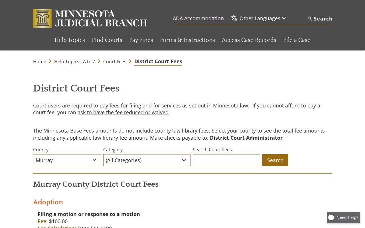 Murray County traffic court records fee schedule